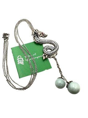 Jade of Yesteryear Womens Necklace Sterling Silver Green Jade Dragon Pendant